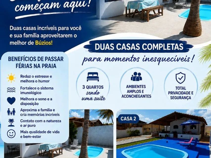 Aluguel de temporada. (Búzios) Conforto, lazer e tranquilidade